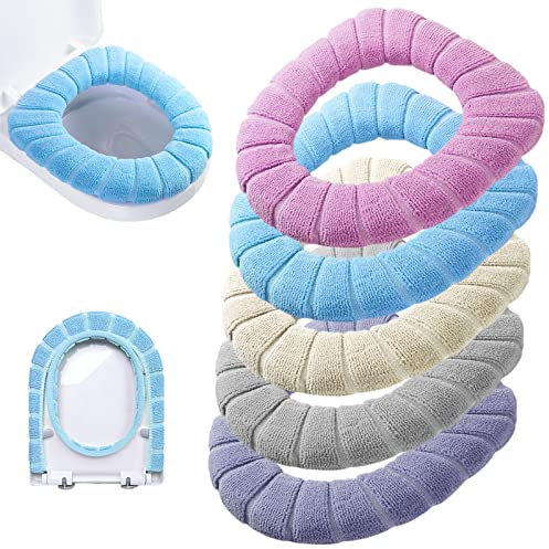 Legigo 5 Pack Thicker Bathroom Toilet Seat Cover Pads- Soft Warmer Toilet Seat Cushion Cover Stretchable Washable Fiber Cloth, Easy Installation Comfortable Toilet Lid Seat Cover(Pumpkin Modelling)