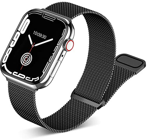 Faliogo kompatibel mit Apple Watch Armband 44mm 42mm 45mm 49mm für Damen/Herren, Edelstahl Metall Mesh Armband mit Magnet für iWatch Armband Series 8 7 6 5 4 3 2 1 SE, 42mm/44mm/45mm/49mm, Schwarz