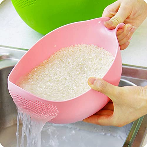 Rice Wash Sieve Plastic Pink Rice Washer Strainer Multipurpose Drain Basket for Vegetable Fruit Colanders Food Strainers