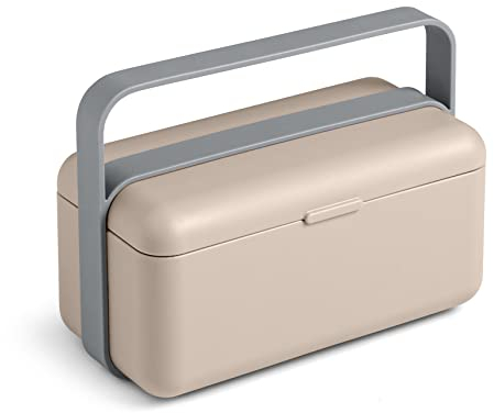 Blim Plus Lunchbox Bauletto tortora opaco (Moka) in plastica 100% riciclabile, Non Tossico, Lavabile in Lavastoviglie, Coperchio Ermetico, Posate, Separatore Interno, Valvola per uso in Microonde