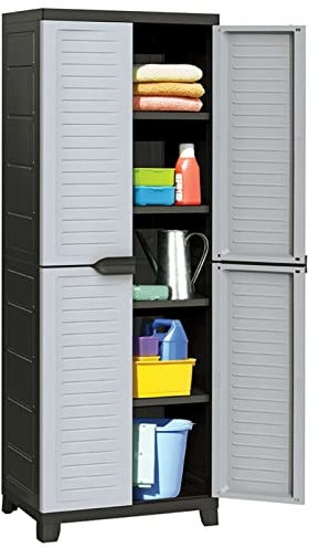 CANLAY Armario de plástico, Armario Almacenaje, Armario Herramientas, Mueble Almacenaje, Armarios para Trasteros, Muebles para Garaje, 65x45x181 cm, Gris