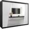 MEBLE KRYSPOL Rhomb250 Schlafzimmerschrank mit DREI Schiebetüren, Spiegel, Kleiderstange und Regalen – 250x200x62cm - Mattschwarz + Mattweiß