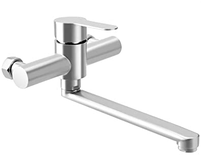 QWORK® Wand Küchenarmatur, 360° Drehbare wandarmatur, Kalt und Heiß einhebelmischer küche, 304 Edelstahl, Schwenkarm 22cm