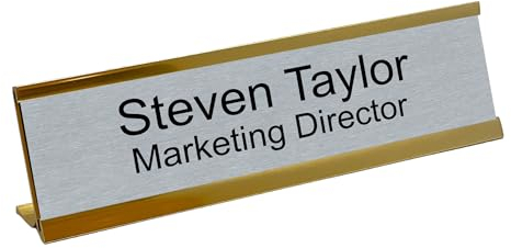 Personalised Desk Sign Gold Name Plate Holder Custom Plaque Work Office Home Prestige