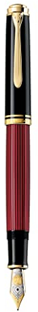 Pelikan Füllhalter Souverän 800, Schwarz-Rot, Feder B (breit), hochwertiger Kolbenfüller im Geschenk-Etui, 816632