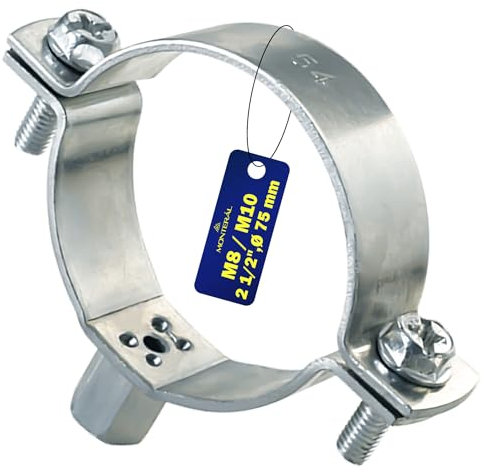 Reforzada Abrazaderas Metalicas para Tubos M8/M10 con Diámetro Ø75 mm o 2 1/2 - Garantía de 10 Años - MONTERAL