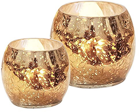 AiiBowy [2er Set] Teelichthalter, Kerzenhalter, Kerzenhaltersets, Glas Kerzenhalter, Kerze Dekorationen, Romantisch, Mosaik-Stil, Farbverlauf, Tischdekoration, Hochzeit Party Gold