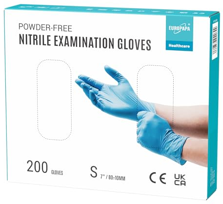 EUROPAPA® Disposable Nitrile Gloves Powder-Free Examination Gloves EN455 EN374 Latex-Free Disposable Gloves in Sizes S, M, L & XL Pack of 200 (S, Blue)