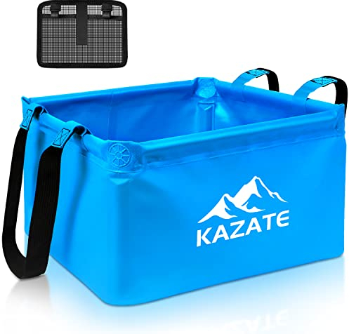 KAZATE Bassine Pliable Camping 15L Seau Plat Pliant Extérieur Lavabo Pliable Évier Camping, Bleu