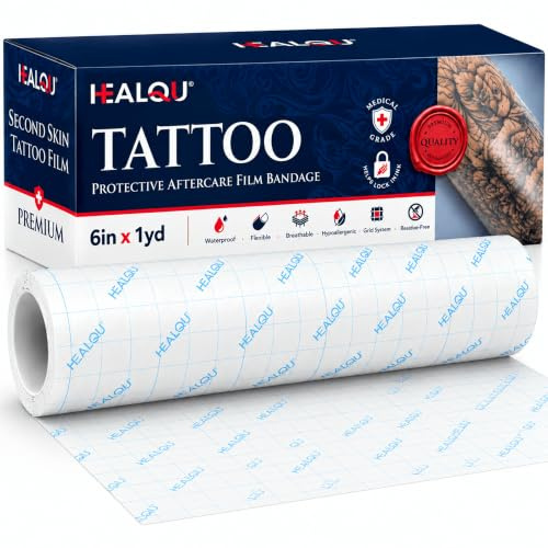 HEALQU Benda impermeabile per tatuaggi (15 cm x 1 m) – Fascia trasparente – Traspirante ed estensibile per tatuaggi freschi – bendaggio curativo e igienico per tatuaggi