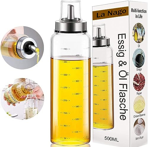 La Nago Bottiglia di Olio Aceto, Oliera *in Vetro, Salvagoccia 500ml Dosatore Mantiene l'olio Fresco più a Lungo per Cucina