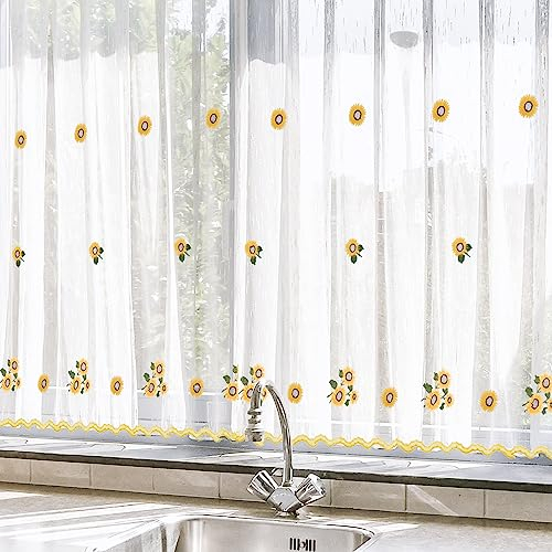 HOMEYA - Cortina Cocina Translúcida 100x140cm - Visillo Transparente Estampado para Ventana, Marco de Puerta - 2 Unidades