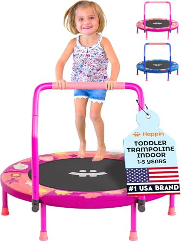 Happin Mini-Trampolin für Kinder, 91,4 cm, für den Innenbereich, mit abnehmbarem schaumstoffgepolstertem Lenker, geräuschfreier, robuster Stahlrahmen und Sicherheitspolster, Trampolin für Kleinkinder