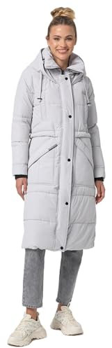 MARIKOO Damen Winterjacke lange Stepp Winter Jacke warm gesteppt B948 [B948-Ayum-Light-Grey-Gr.S]