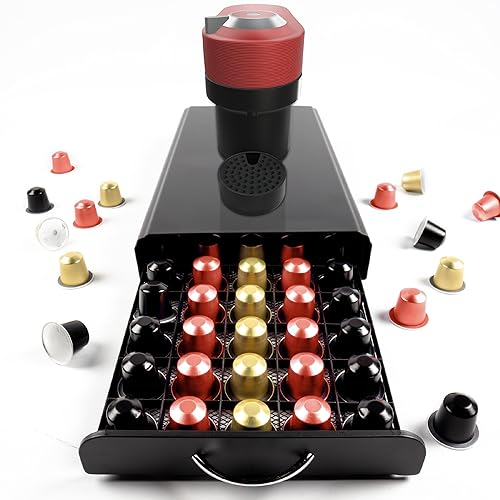 Gadgy Porte-capsules pour Nespresso - Porte-capsules compatible avec Nespresso pour plus d'ordre et d'espace - Rangement de capsules Gadgy pour 50 capsules de café Nespresso - Acier inoxydable - Noir