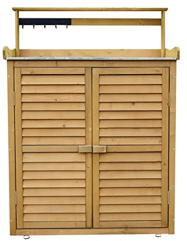 Wetterfester Gartenschrank für den Außenbereich, großer Geräteschuppen für den Hinterhof, mit höhenverstellbaren Füßen, Gartenhaus aus Holz, für Terrassenmöbel (Größe: B) (C)