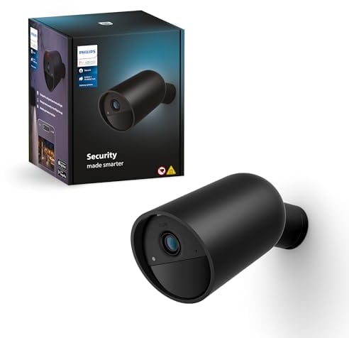 Philips Hue Secure, Caméra HD 1080P sans Fil, Utilisation intérieure ou extérieure, contrôle avec Une Seule Application, Noir