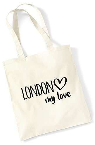 huuraa Jutebeutel London my love Stoffbeutel Baumwolle 10 Liter Natural für alle Fans von London Großbritannien Geschenk Idee für Freunde und Familie