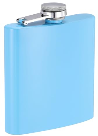 sourcing map Petaca para licor de 6 onzas, 170 ml, acero inoxidable, a prueba de fugas, para camping, senderismo, actividades al aire libre, azul claro
