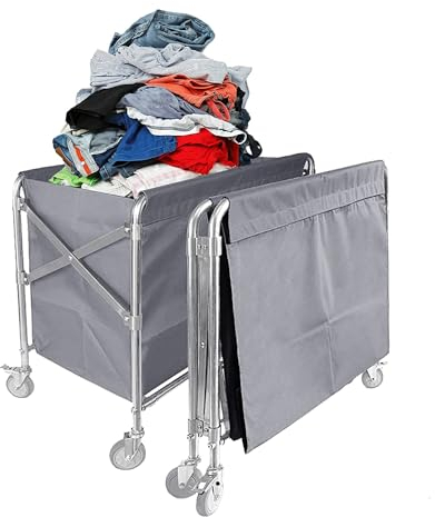 mosegor Laundry Trolley 280L Folding Laundry Cart Commercial Laundry Basket on Wheels Rolling Hotel Laundry Hamper Collapsible Heavy Duty Laundry Linen for Hotel Laundry Room Dirty Clothes Grey