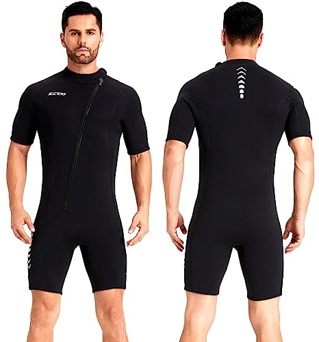 ZCCO Traje de neopreno corto para hombre de 3 mm de neopreno con cremallera frontal para mujer, traje de buceo para buceo, natación, surf, snorkel