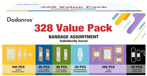 Dodanros Variety Bandages Pack,328ct Assorted Bulk Various Sizes, Shapes &Features | Sheer & Flex Fabric with Benzalkonium, ECO Bamboo Fabric, Waterproof, Cartoon Blind Box Fragrance Bandages