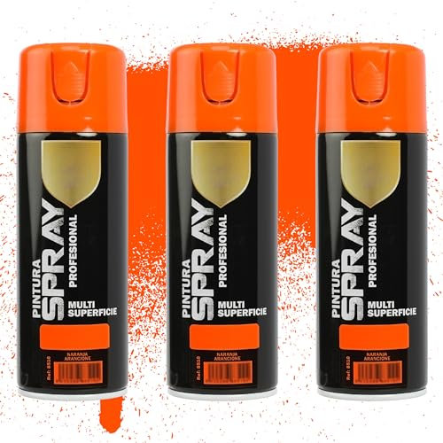 Etrexonline Pintura Spray Multicolor Profesional | 400ml | Adecuado para Metal, Madera & Plástico | Color Naranja | Secado Rápido | Paquete de 3