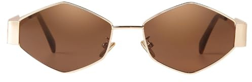 Laurinny Trendy Retro Sonnenbrille für Damen Herren Vintage Hexagonal Metallrahmen Polygon Sonnenbrillen Metall Brille(Gold/Braun)