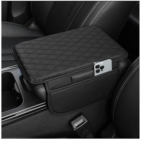 Upgraded Car Center Console Cover,Microfiber Leather Car Armrest Cover Cushion with 2 Storage Bags,Car Armrest Storage Box Interior Accessories for Most Vehicles (Black)