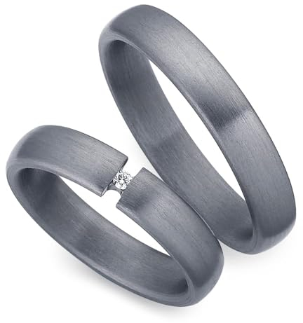 123traumringe Eheringe in Tantal I Edle Partnerringe mit Brillant & Etui I Gravierbare Eheringe mit Ringgröße 50-70mm I Damenring in 4mm Breite + Herrenring in 4mm Breite & 1,9mm Stärke I P33C