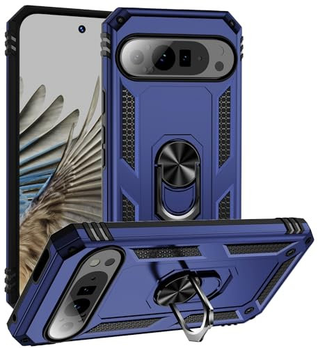 Wigento Für Google Pixel 9 Pro Armor Magnet Ring Cover Handy Hülle Tasche Cover Blau