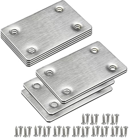 Placas de reparación de acero inoxidable con 4 agujeros, 8 piezas de placa plana con tornillos, soporte recto, soporte de unión para muebles de madera y metal