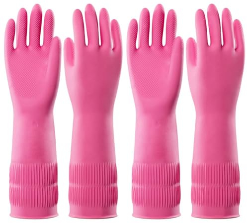 Sunmeit 2 Paar Gummihandschuhe zum GeschirrspüLen, Wiederverwendbare wasserdichte KüChenhandschuhe, rutschfest, L