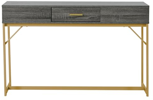 AUJDKDH Konsolentisch,Flurtisch mit 1 Schublade,Leichter Luxus-Stil Beistelltisch, Sofatisch,120x38x76 cm,Grau/Gold