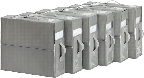 Homsorout Unterbett Aufbewahrungsbox Bettwäsche Organizer Faltbare Kleidung Aufbewahrung Unterbettkommode mit klarem Fenster Aufbewahrungstasche für Bettwäsche, Bettbezug 6er-Pack, Grau
