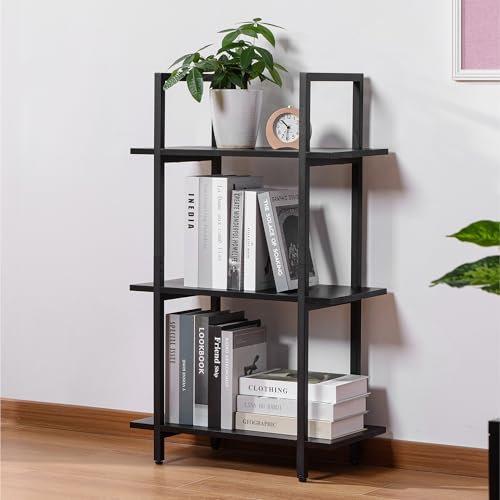 Navaris Mid-Century Stil Bücherregal - Trendiges und funktionales Design - Holzregal und Metallregal - Küchenregal - Ideal für Bücher und Dekoartikel - 3 Ebenen - Regal schwarz