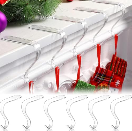 GEEHUA Christmas Stocking Holders for Mantel, Acrylic Stocking Hangers Non-Slip Fireplace Stocking Hanger Transparent Stocking Hooks for Xmas Party Decor Desk Fireplace Bar Restaurant