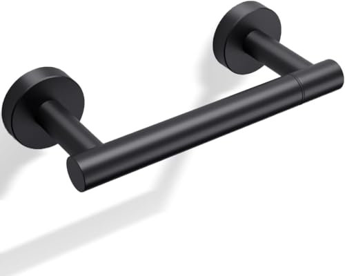 Toilet Roll Holder Wall-Mounted, SUS304 Stainless Steel Double Post Pivoting Toilet Paper Holder, Toilet Tissue Holder, Matte Black for Bathroom/Washroom/Kitchen (1 Piece)