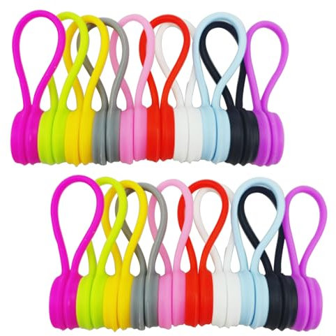 Yuiturt 20PCS Magnetic Cable Clips, Silicone Cable Ties Holder Tidy Multipurpose Twist Cord Organiser, Magnetic Cable Ties Wrap and Snap Ties Manager Straps for Bundling Wires Office Travel Earphone