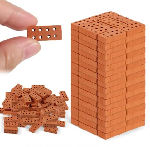 Wjelet 60 Stück Mini Simulation Ziegel & Backsteine-1:16 Miniatur Ziegelsteine Set, Simulation Ziegel für Puppenhaus Zubehör und Wichtel Zubehör DIY, Diorama, Garten Deko mit Mini Brick