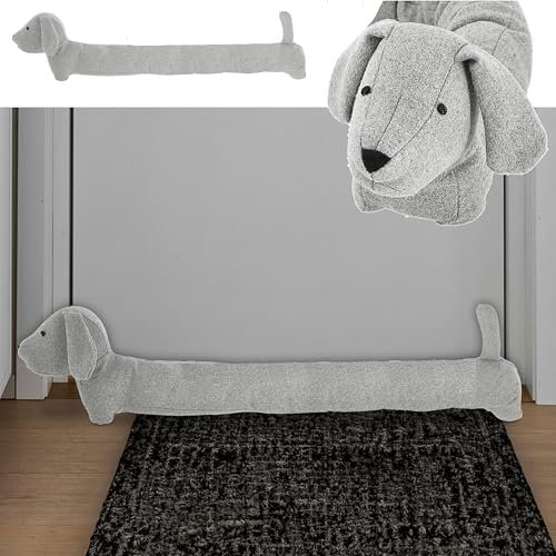 Boudin de porte chien | 85 x 20 x 10 cm en polyester gris clair | Rouleau anti-courant d'air pour fenêtres et portes (1 boudin de porte, gris clair)