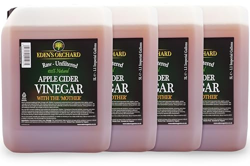 Eden's Orchard Apple Cider Vinegar with the Mother | Raw and Unfiltered | 5 Litre Jerry Can | Pack of 4 | Includes Jerry Can Tap | 20 Litres | 4.4 Imperial Gallons | 20,000ml