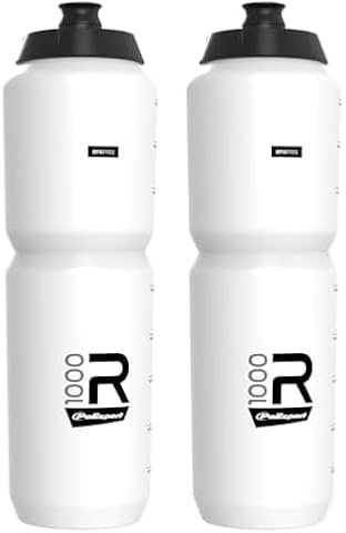 Polisport 8649100008 - Bidón R Collection R1000 de Ciclismo de 1000ml Botella de Agua para Ciclistas Bicicleta Sin BPA en color blanco (Paquete de 2)