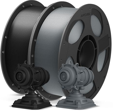 ANYCUBIC PLA+ Filament 1.75mm, Refill PLA Plus Filament und Spool Kit, Hohe Zähigkeit und Präzision -3D-Druckmaterialien, Intelligente Identifikation, 2KG Schwarz & Grau