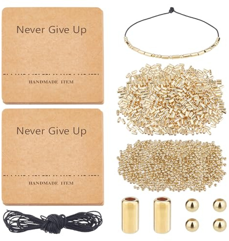 DICOSMETIC DIY Morse Code Armband Perlen Set Inklusive 2000 Stück 2 Stile Goldene Kunststoffperlen 4.36 Yards Gewachster Baumwollkordel 14 Stück Armband Display Karten
