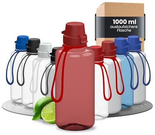 Borraccia per bambini School, 1 litro, infrangibile, in Tritan, con cinturino, priva di BPA, a prova di perdite, lavabile in lavastoviglie, ideale per asili, scuola e