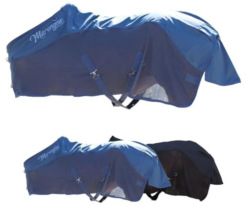 Marengos - Regen- & Fliegendecke Comfort – Pferdedecke mit Mesh, Kreuzgurten, Triplex-Verschluss & Ringe für Halsteil – reißfeste Regendecke – Outdoordecke f. Pferde – Kreideblau – 125cm