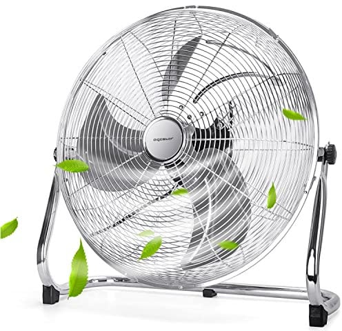 Aigostar Ventilador Industrial, 3 Aspas Metálicas, 20 (51 cm), Ventilador suelo, 3 Velocidades, Ajustable 135º, Potente 100 W, Diseño Completo de Metal Cromado, Clover, 2 Piezas