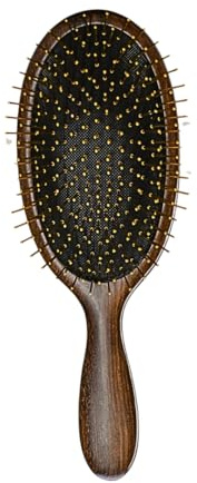 ORGANIC MODERN SOLUTION Luxuriöse Haarbürste, vergoldete Stahlborsten, Griff aus Walnussholz, 22,9 x 8,9 cm, Kopfhautmassage, Gua Sha, Entwirren
