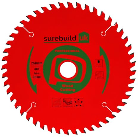 Surebuild UK Tungsten Carbide Pro Mitre-Saw Blade, Compatible with Slide Compound Mitre Saws and Cordless Saws - available in many sizes (250x30B, 48)